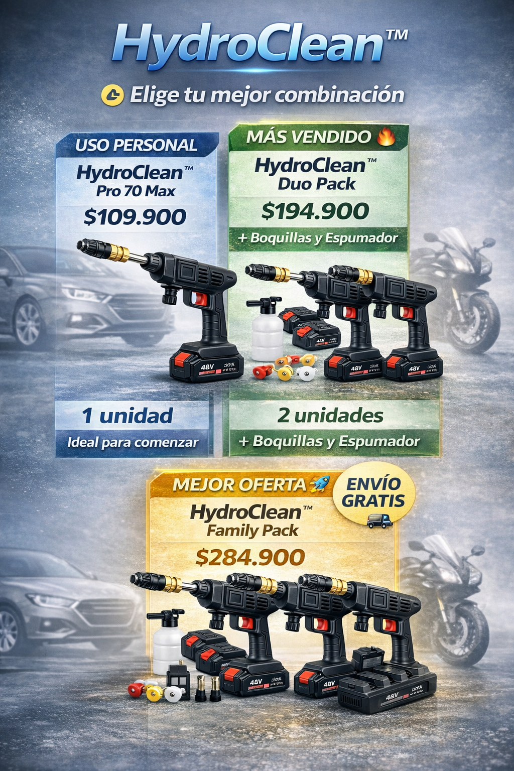 HydroClean™ Hidrolavadora Inalámbrica Pro 70 Max