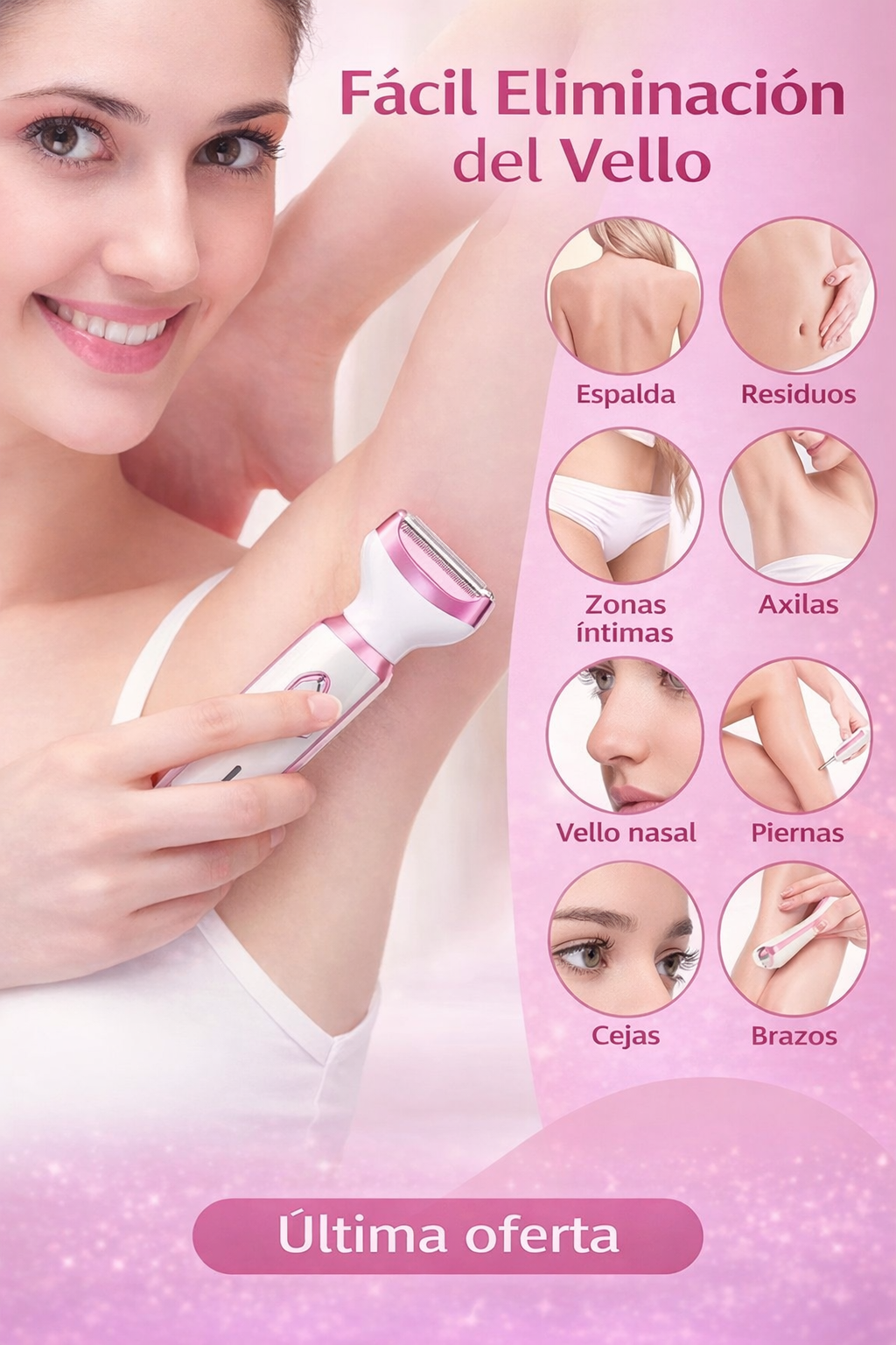 Piel suave en minutos sin dolor Depiladora 4 en 1 para rostro y cuerpo